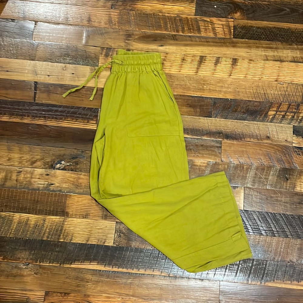 Chartreuse wide leg linen pants
